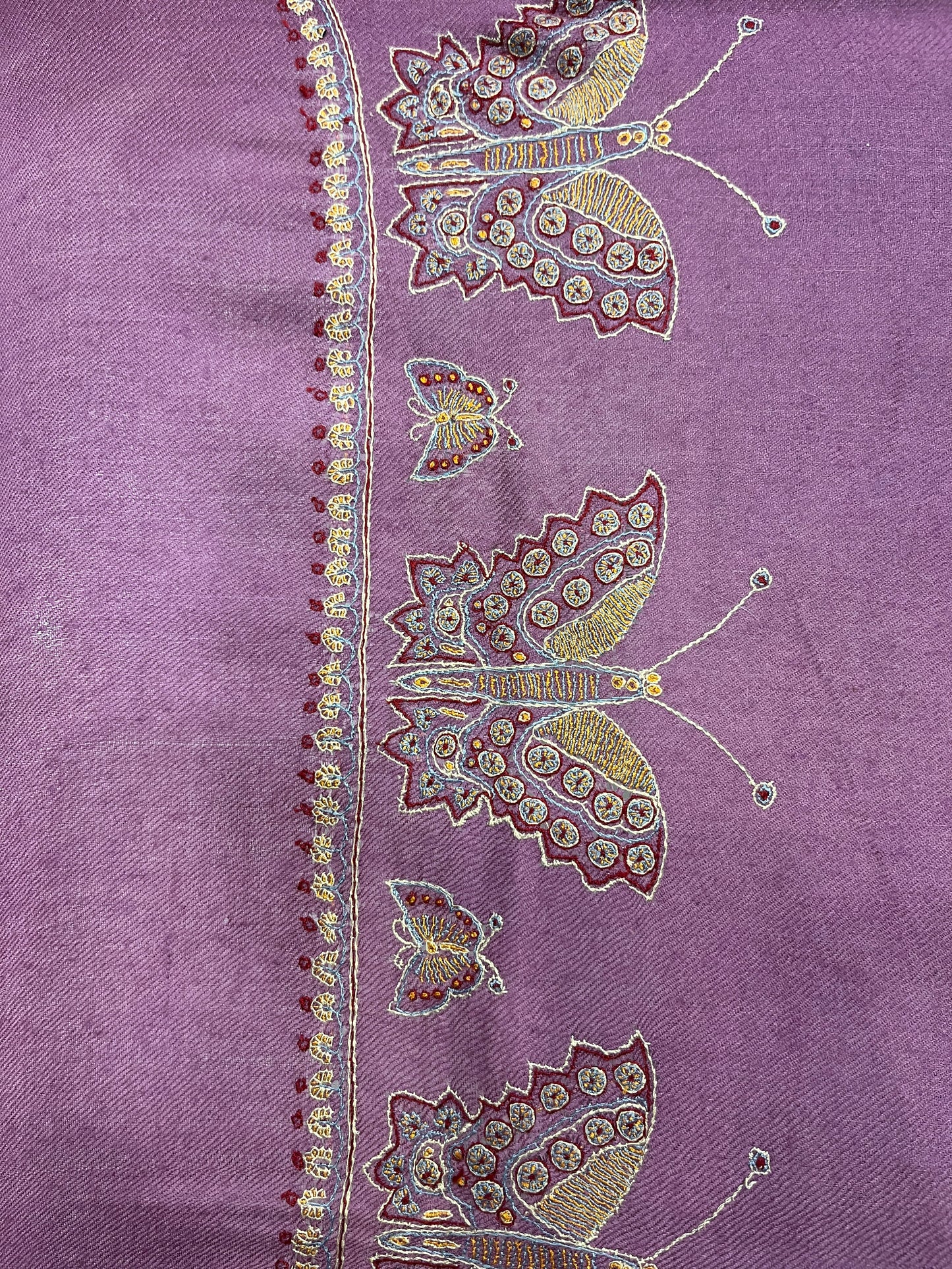 Pashmina Lavender Plain with butterly border Handwoven Stole