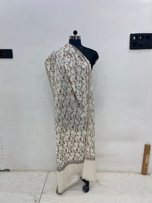 Pashmina White Sozni Jali Pattern Stole