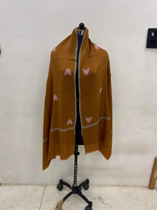 Pashmina Brown Butterfly Embroidered Stole