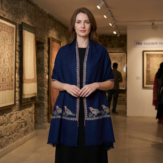 Pashmina Blue Plain Handwoven Stole — Premium