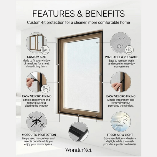 Velcro Mosquito Net for Windows – Custom Size, Washable