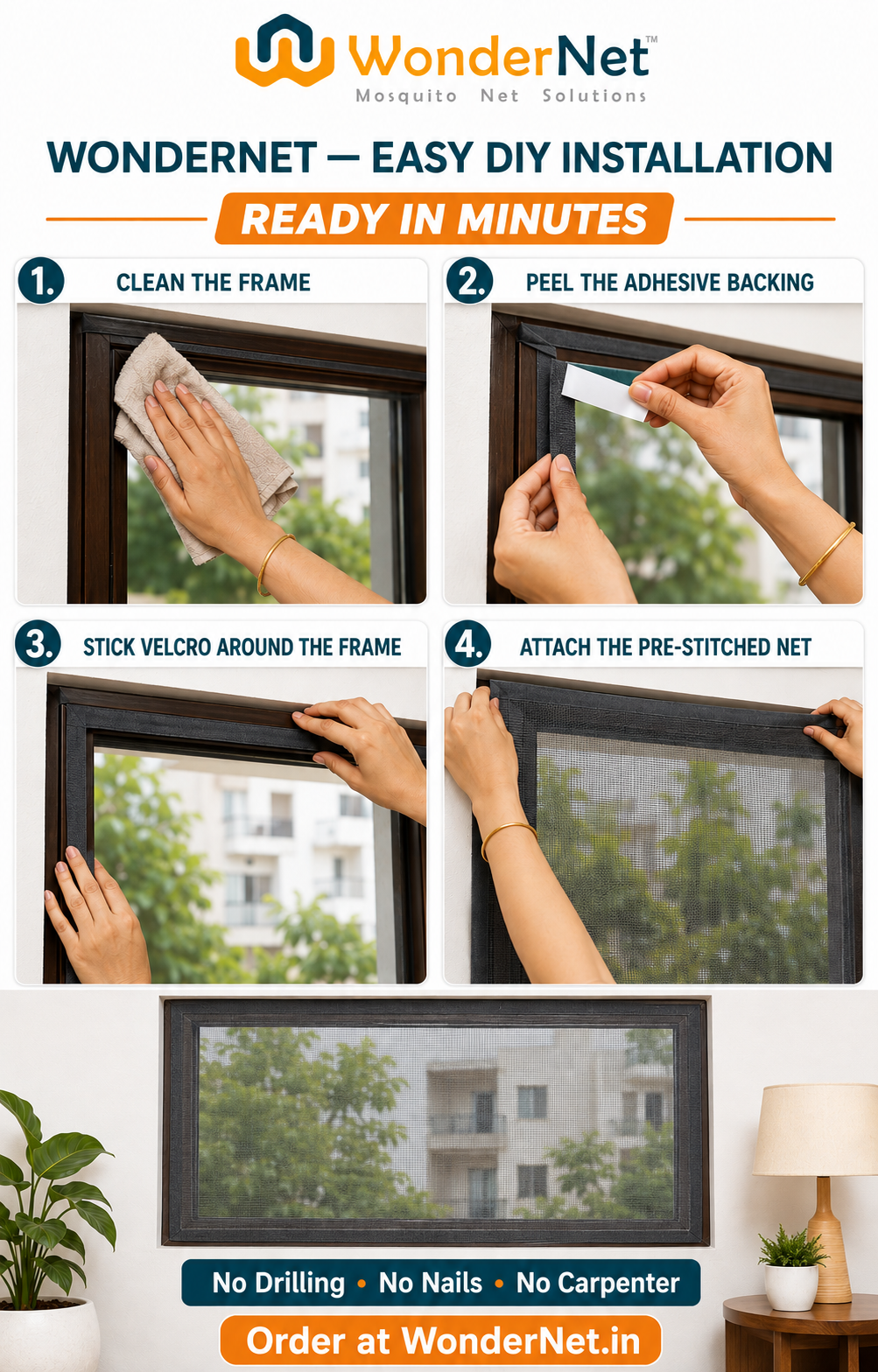 WonderNet Velcro Mosquito Net for Windows – Custom Size, Washable