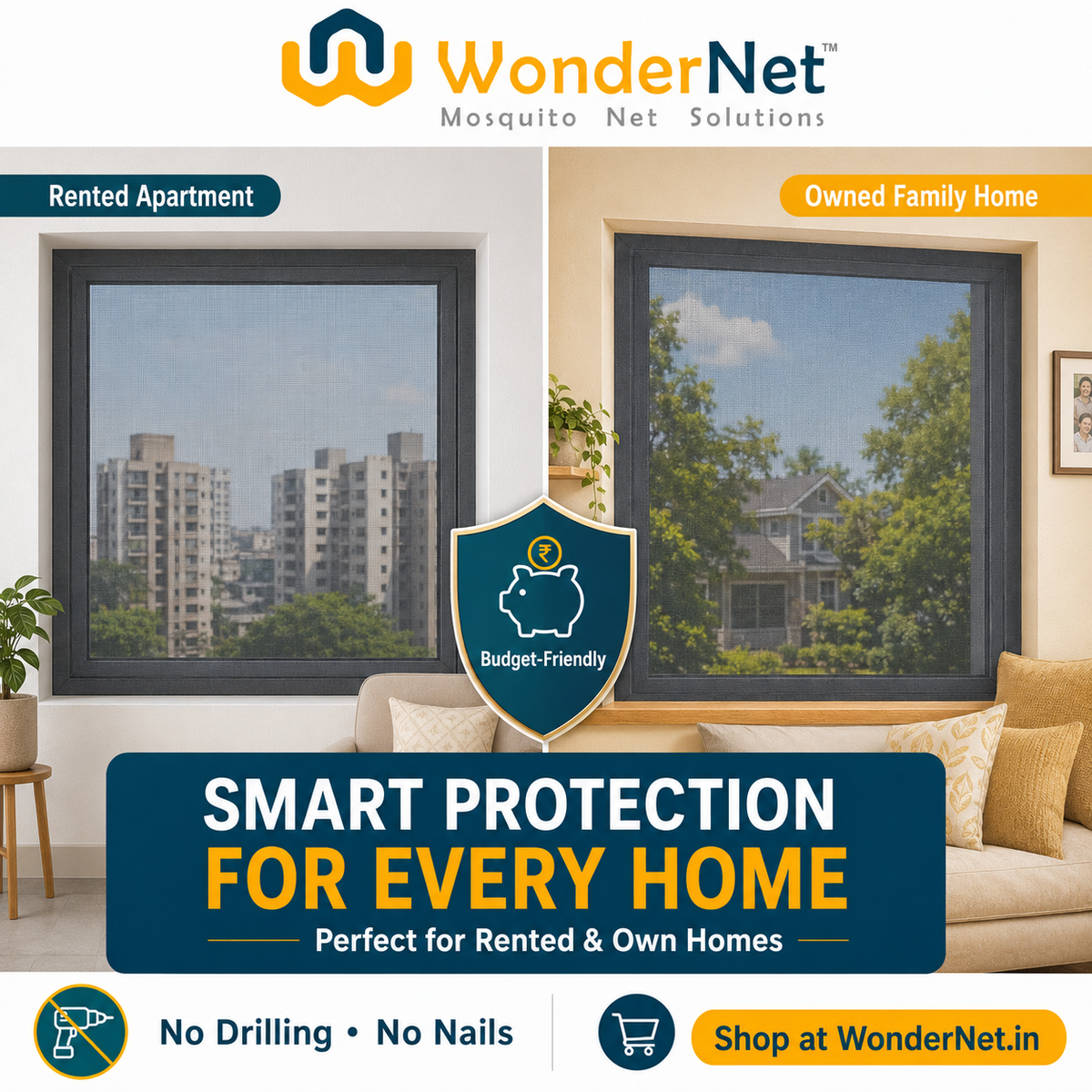 WonderNet Velcro Mosquito Net for Windows – Custom Size, Washable