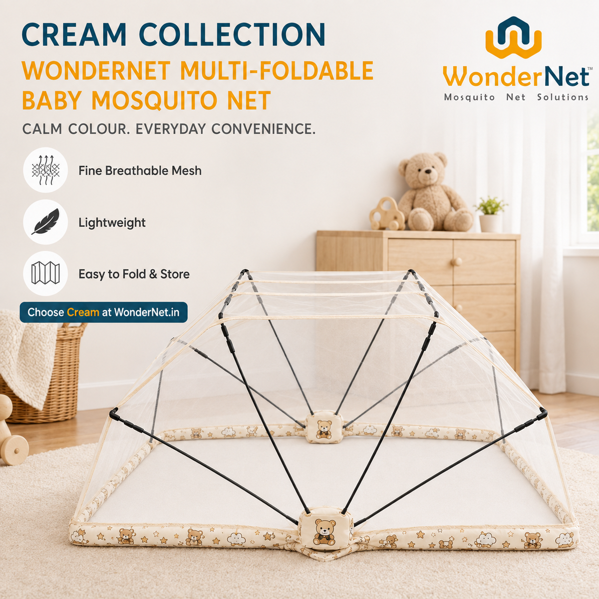 WonderNet Foldable Baby Mosquito Net for Bed – Newborn to 4 Years