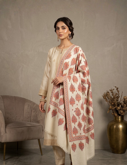 Pashmina Sozni Designer Jama Booti Embroidered Shawl