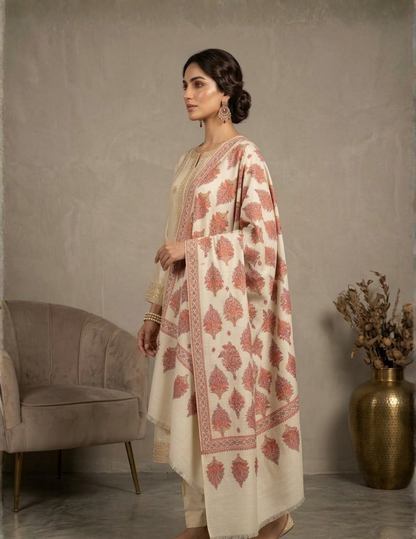 Pashmina Sozni Designer Jama Booti Embroidered Shawl
