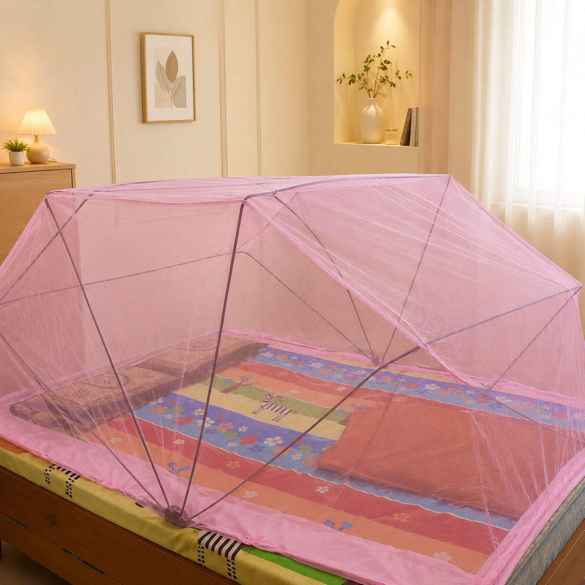 WonderNet Pop-Up Mosquito Net for Double Bed | Foldable King/Queen Size Tent (Washable)