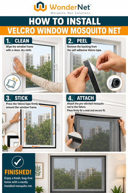 WonderNet Velcro Mosquito Net for Windows – Custom Size, Washable