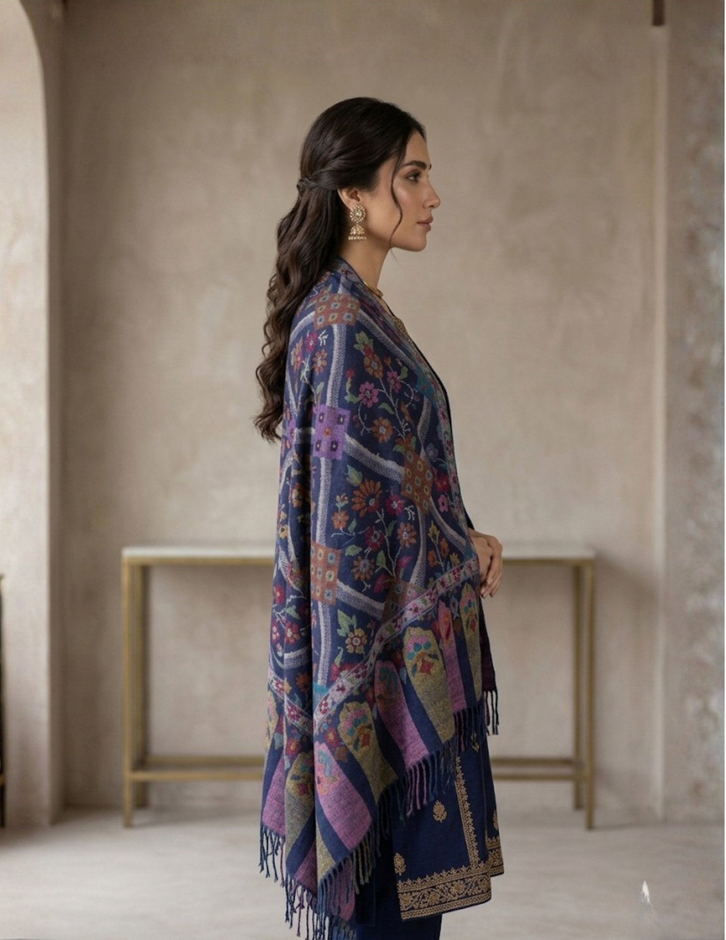 Pashmina Kani Jamawar Blue Base — GI Certified