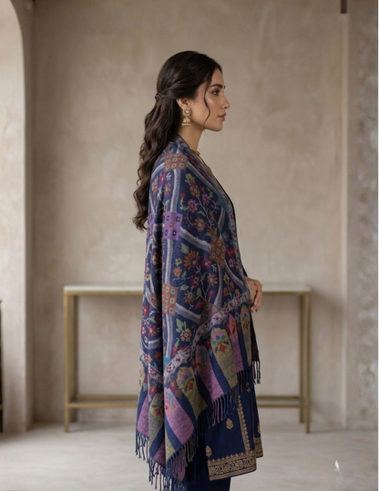 Pashmina Kani Jamawar Blue Base — GI Certified