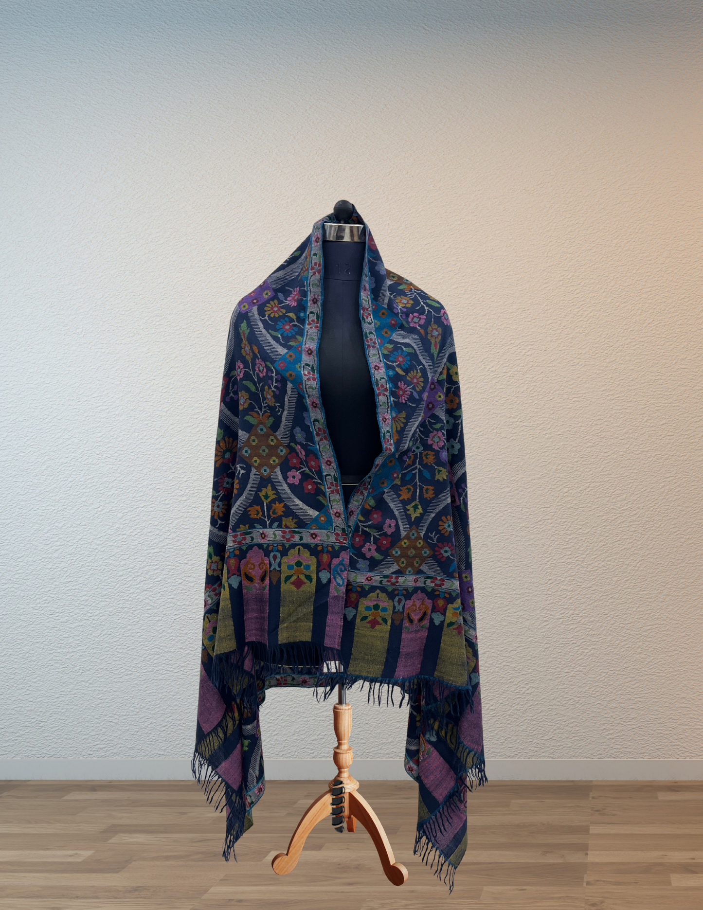 Pashmina Kani Jamawar Blue Base — GI Certified