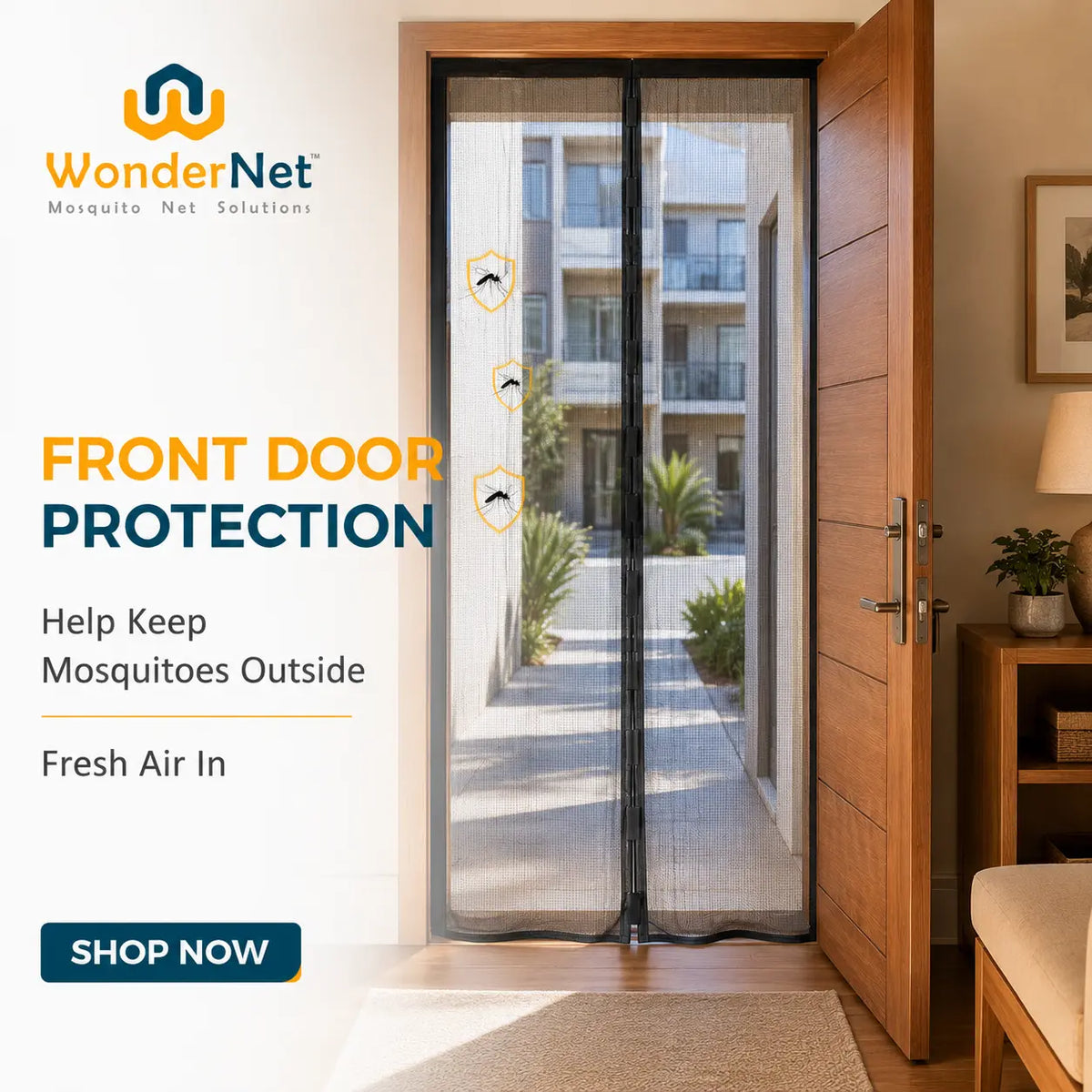 WonderNet Magnetic Mosquito Net for Doors - Automatic Self-Closing Mesh Curtain