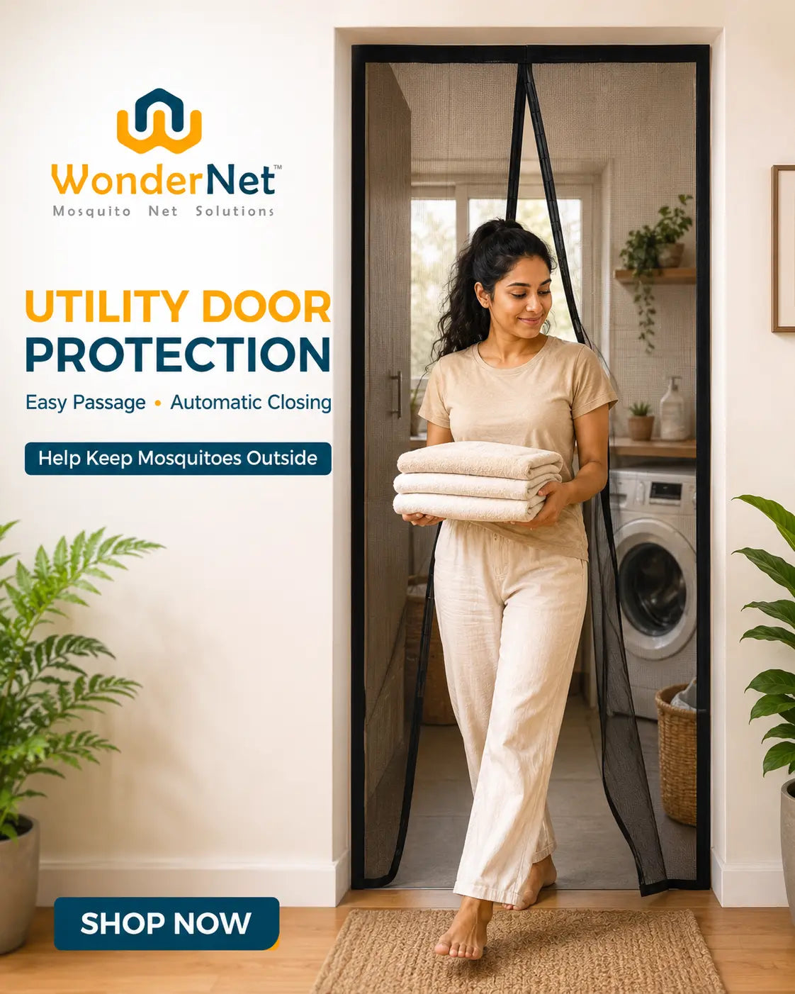 WonderNet Magnetic Mosquito Net for Doors - Automatic Self-Closing Mesh Curtain