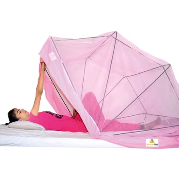 WonderNet Pop-Up Mosquito Net for Double Bed | Foldable King/Queen Size Tent (Washable)
