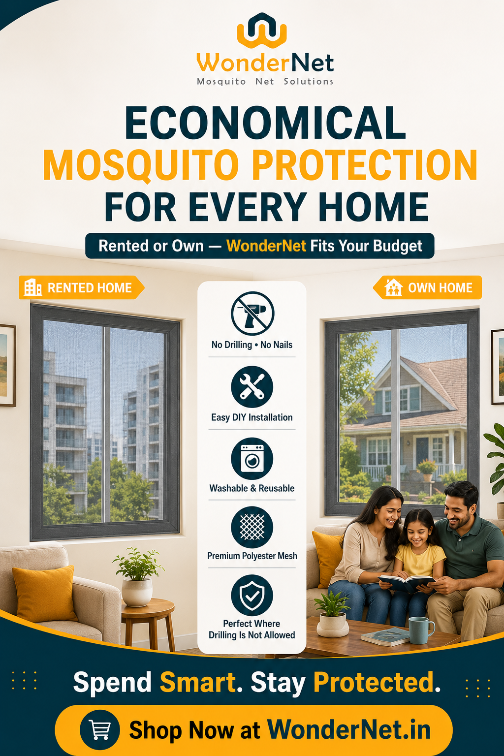 WonderNet Velcro Mosquito Net for Windows – Custom Size, Washable