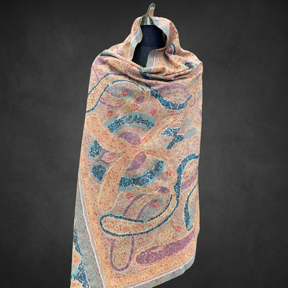 Cream Kani Jamawar Pashmina Shawl — Multicolour All-Over Paisley Weave