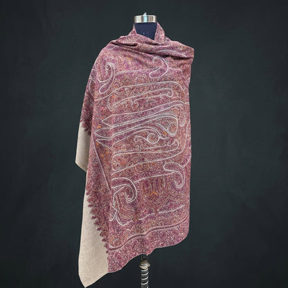 Reversible Sage Green & Mauve Jama Pashmina Shawl — Grand Paisley Jamawar