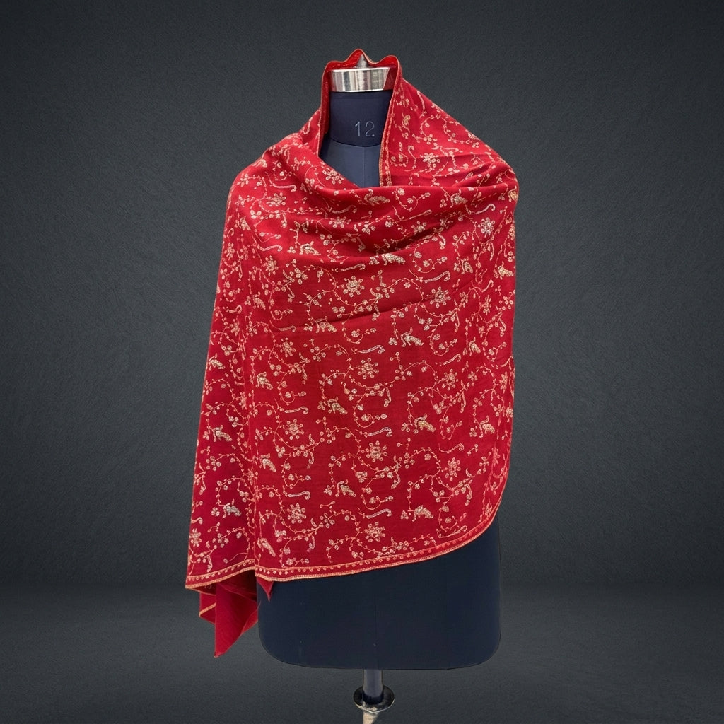 Red Sozni Embroidered Pashmina Stole