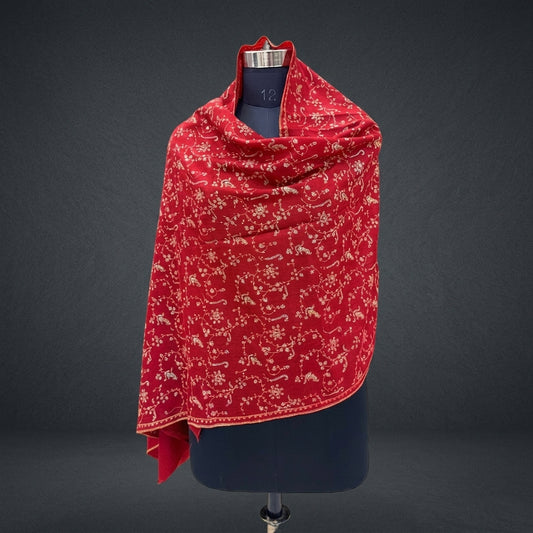 Red Sozni Embroidered Pashmina Stole