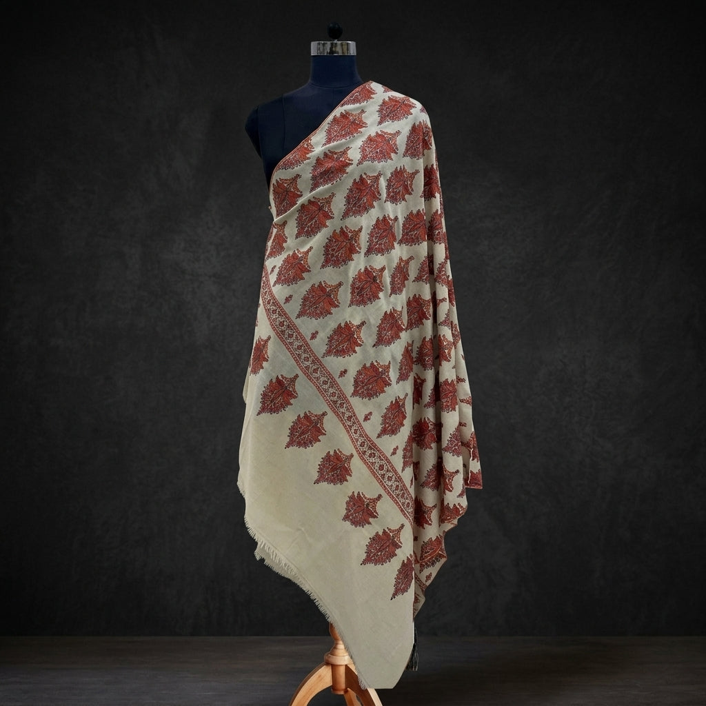 Pashmina Sozni Designer Jama Booti Embroidered Shawl
