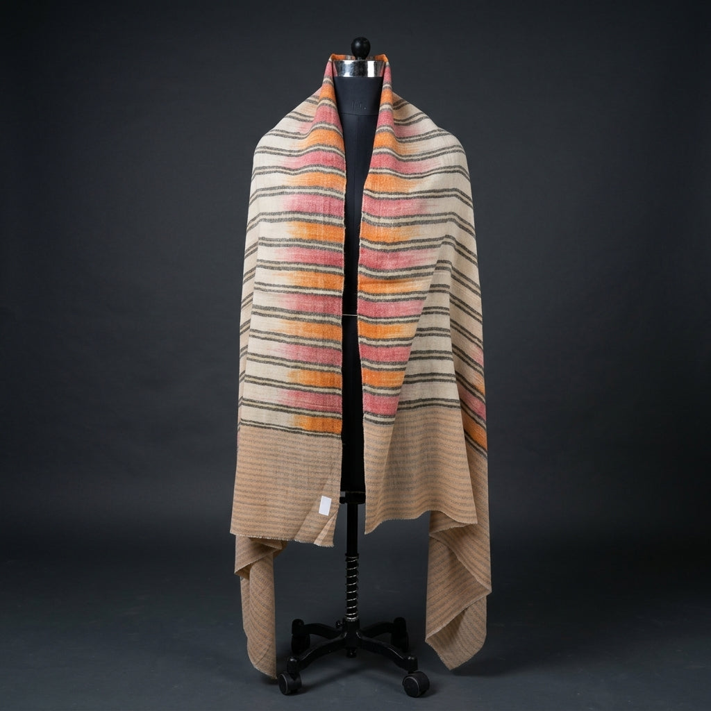 Pashmina Stripe with Ikat Pattern & Zari Touch Shawl