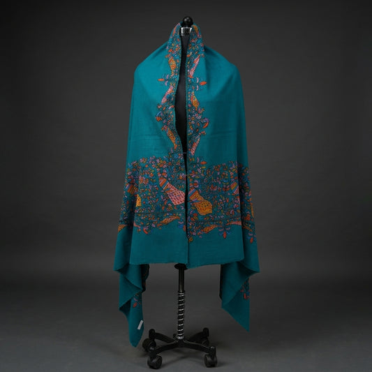 Pashmina Sozni Peacock Papier Mâché Border Shawl