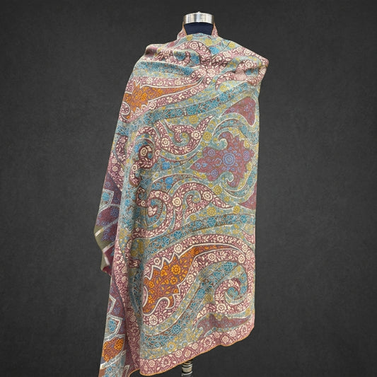Mauve Kalamkari Toosh Shawl — Multi-Colour Grand Paisley Embroidery