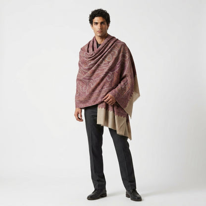 Reversible Sage Green & Mauve Jama Pashmina Shawl — Grand Paisley Jamawar