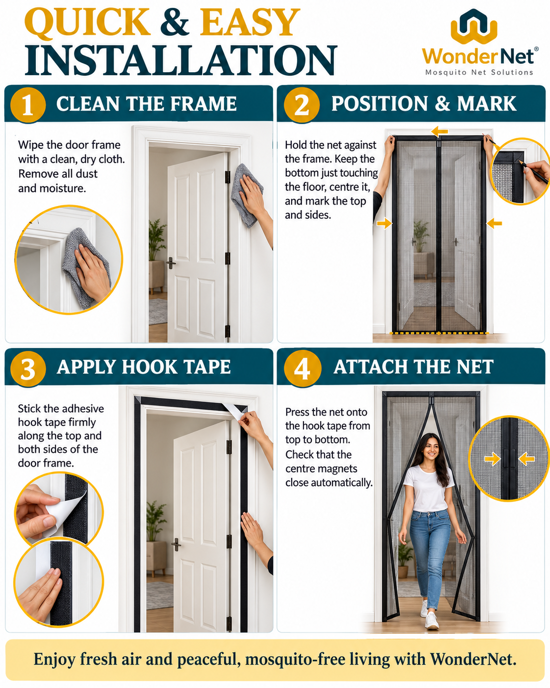 WonderNet Magnetic Mosquito Net for Doors - Automatic Self-Closing Mesh Curtain