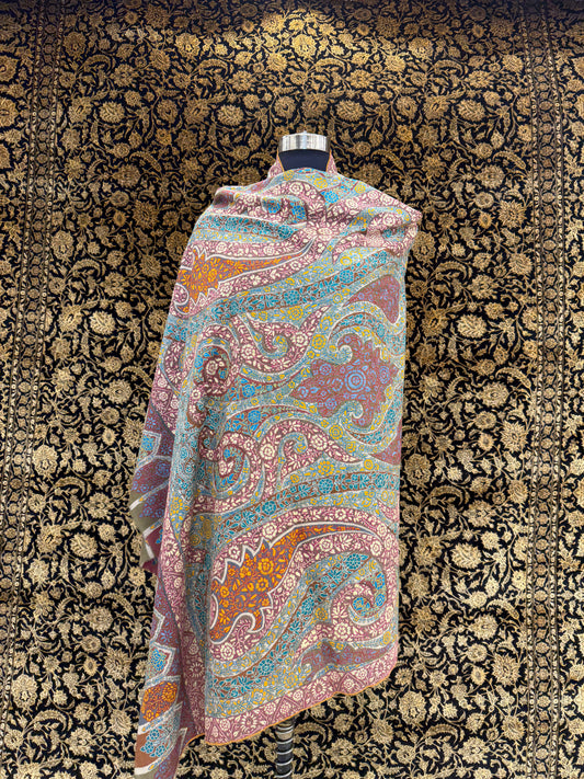 Mauve Kalamkari Toosh Shawl — Multi-Colour Grand Paisley Embroidery