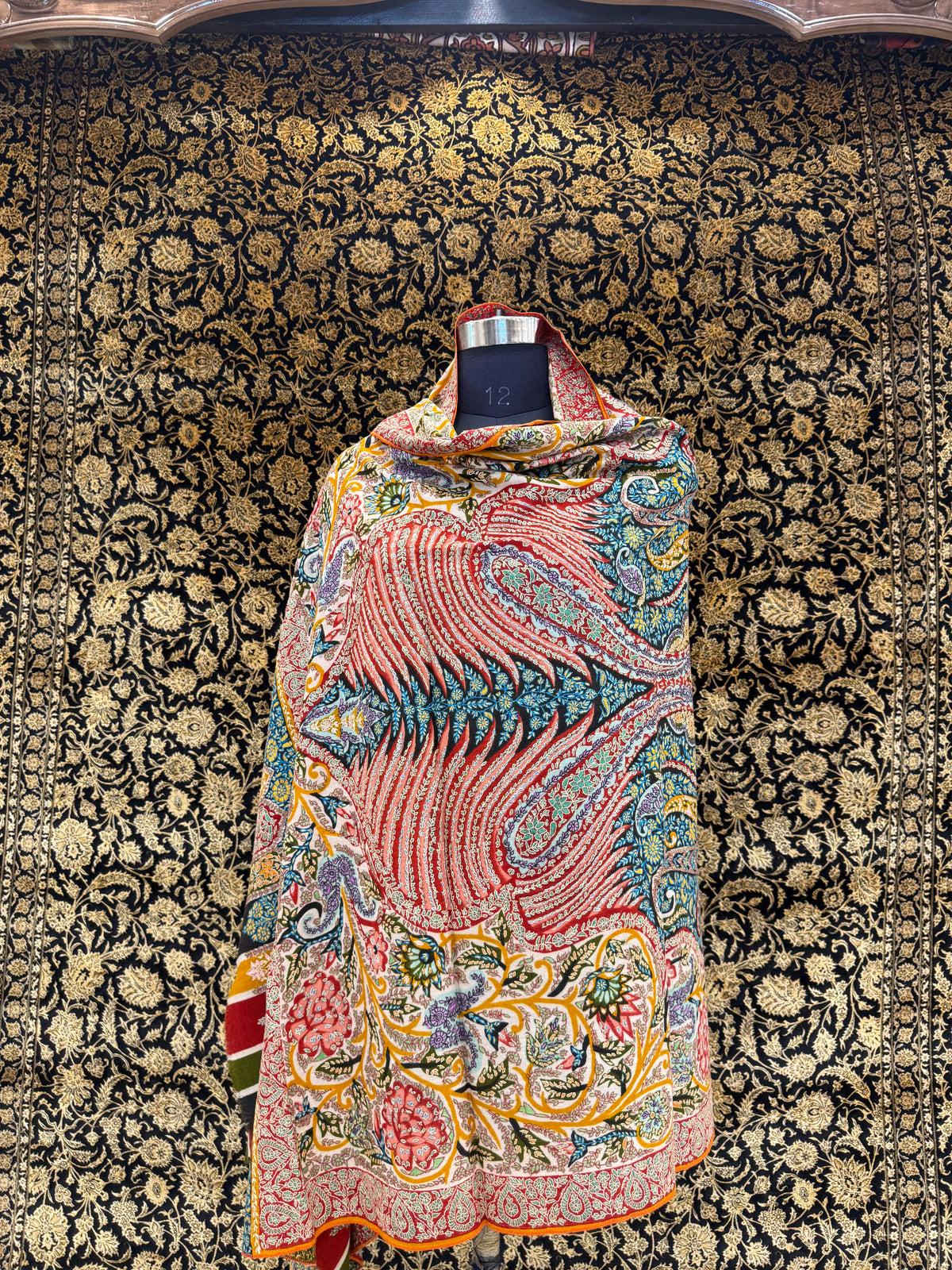 Ivory Kalamkari Pashmina Shawl — Grand Multi-Colour Paisley & Floral Embroidery