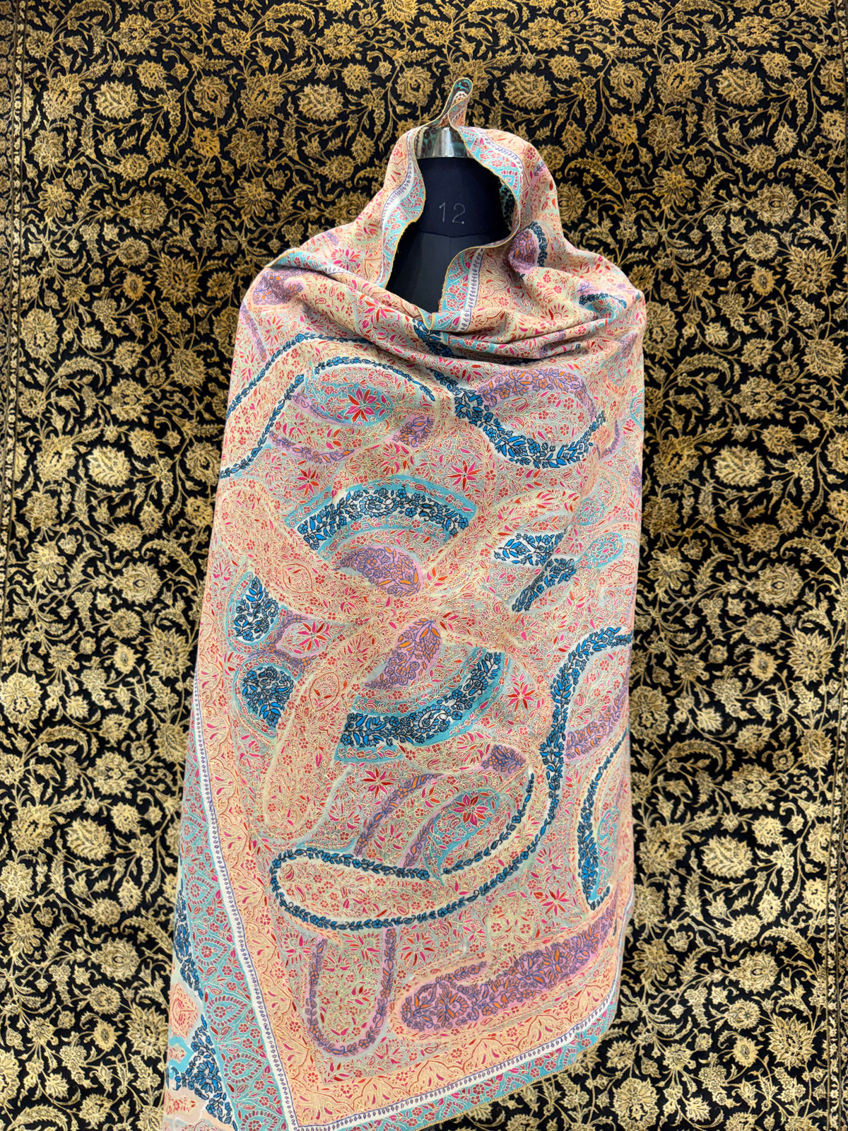 Cream Kani Jamawar Pashmina Shawl — Multicolour All-Over Paisley Weave