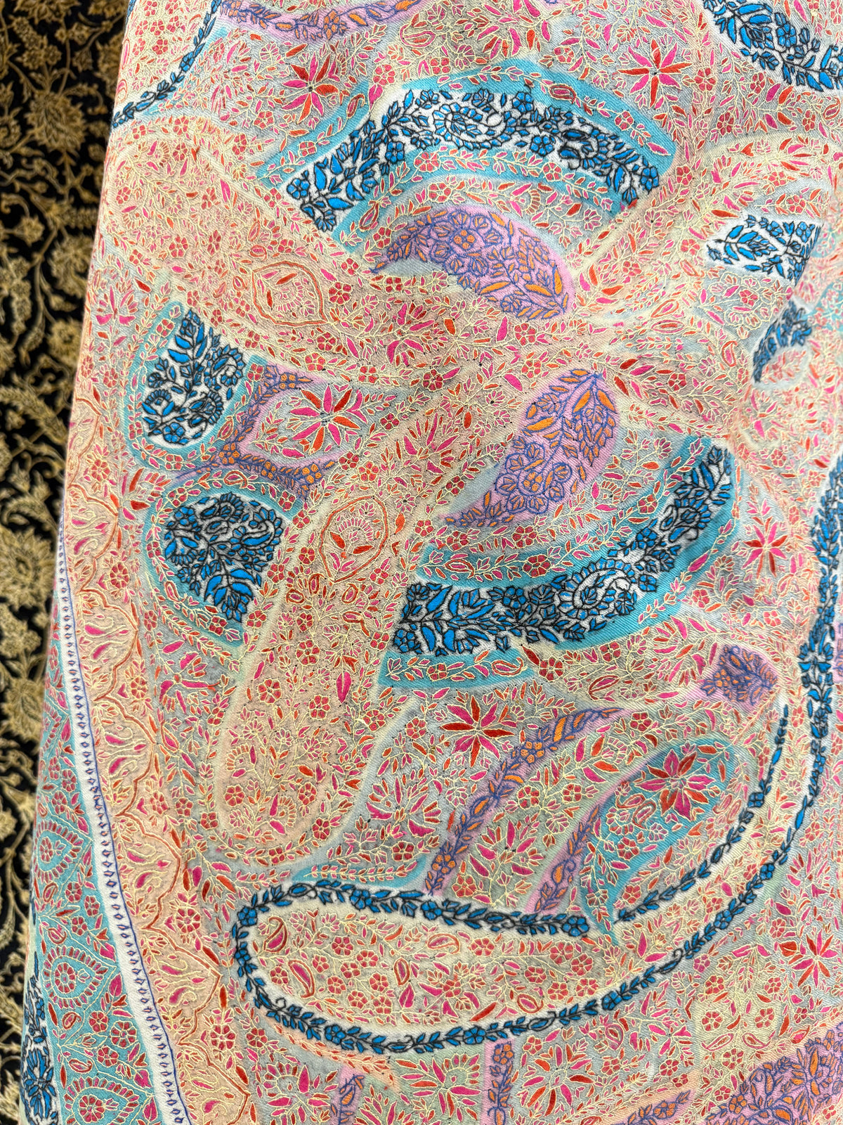 Cream Kani Jamawar Pashmina Shawl — Multicolour All-Over Paisley Weave