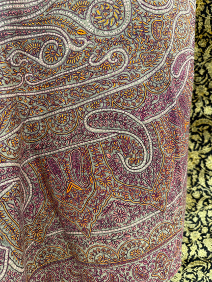 Reversible Sage Green & Mauve Jama Pashmina Shawl — Grand Paisley Jamawar