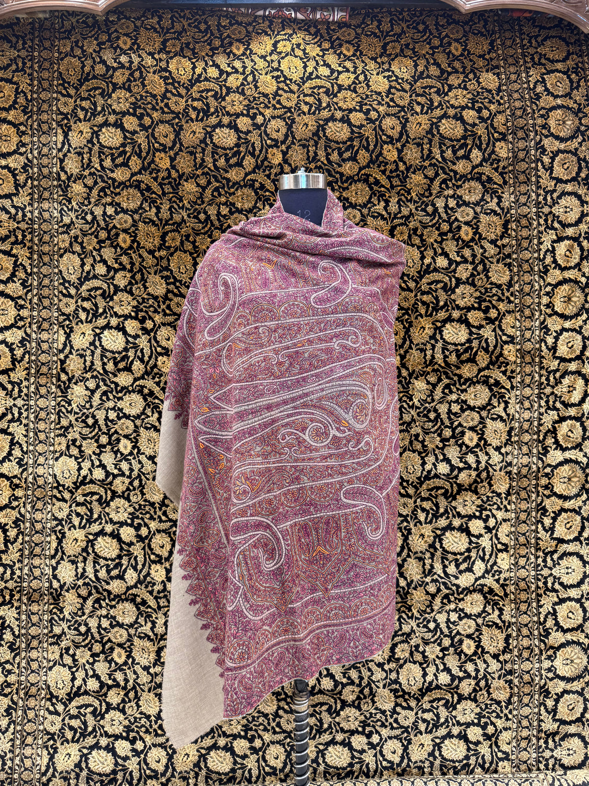 Reversible Sage Green & Mauve Jama Pashmina Shawl — Grand Paisley Jamawar