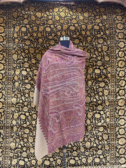 Reversible Sage Green & Mauve Jama Pashmina Shawl — Grand Paisley Jamawar