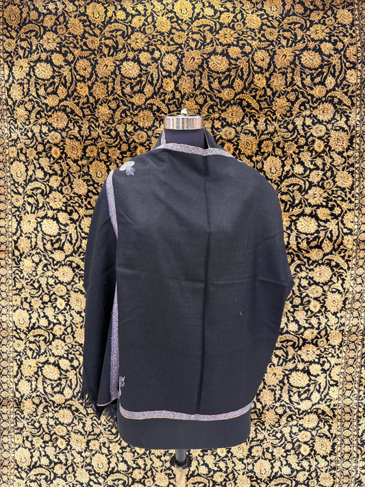 Midnight Black Pashmina Stole — Royal Blue & Gold Paisley Border