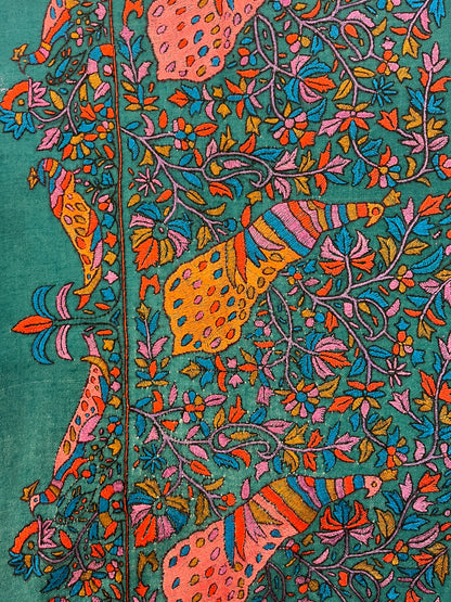 Pashmina Sozni Peacock Papier Mâché Border Shawl