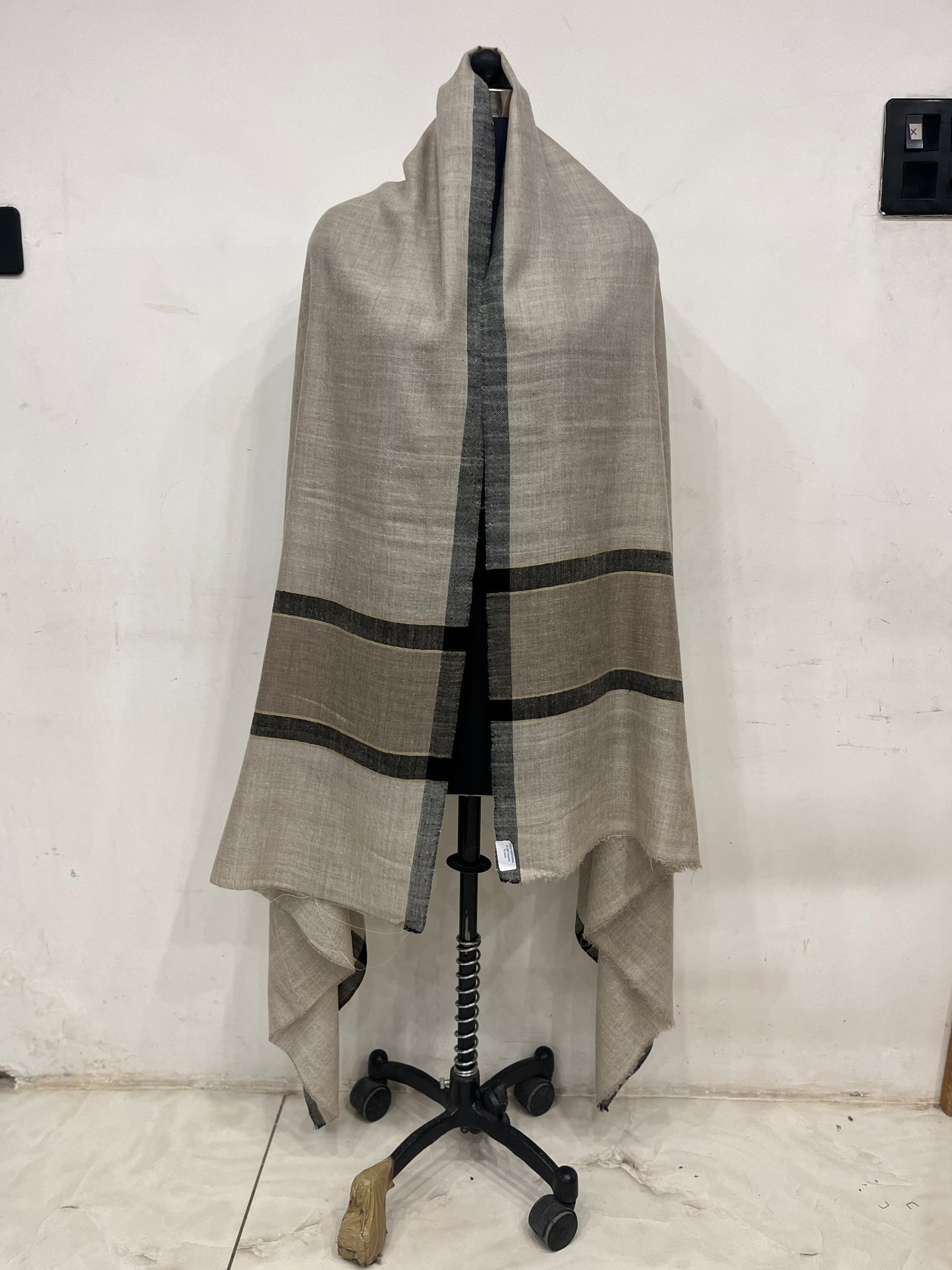 Pashmina Grey & Ivory Bold Stripe Shawl