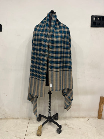 Pashmina Sea Green Checkered Handwoven Shawl