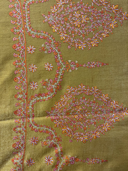 Pashmina Olive Green Royal Embroidery Shawl