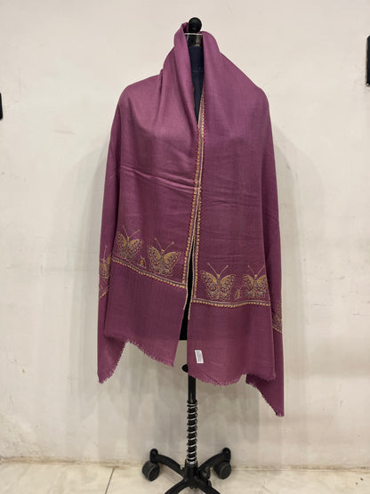 Pashmina Lavender Plain with butterly border Handwoven Stole