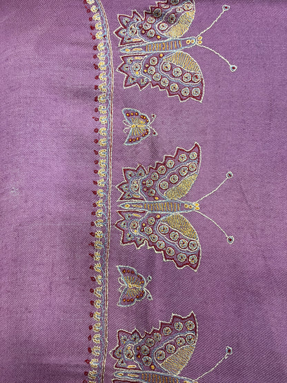 Pashmina Lavender Plain with butterly border Handwoven Stole
