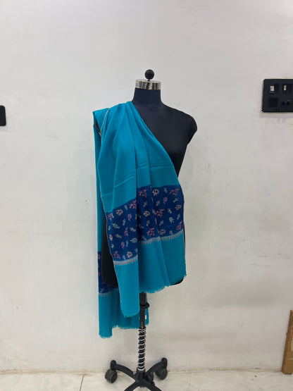 Pashmina Turquoise Two-Tone Sozni Palla Stole