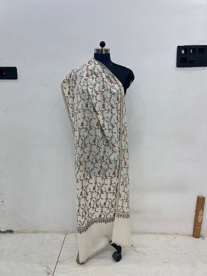 Pashmina White Sozni Jali Pattern Stole