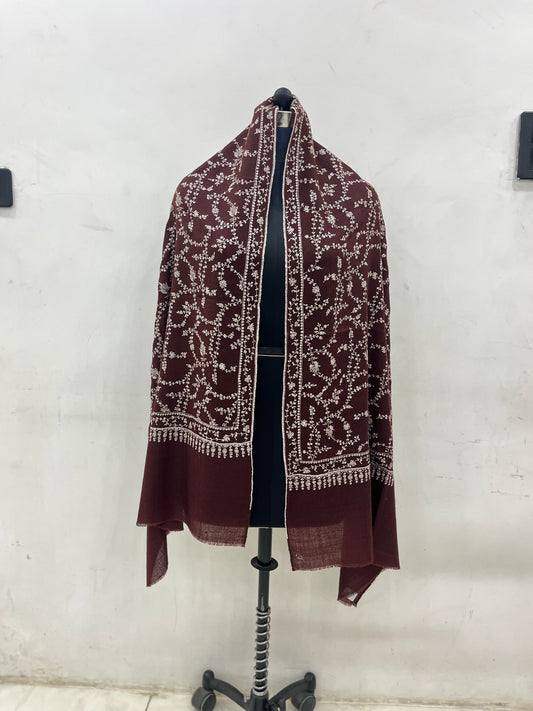 Pashmina Burgundy Heritage Embroidery Shawl