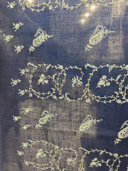Pashmina Midnight Blue Kashmiri Embroidered  Premium Shawl