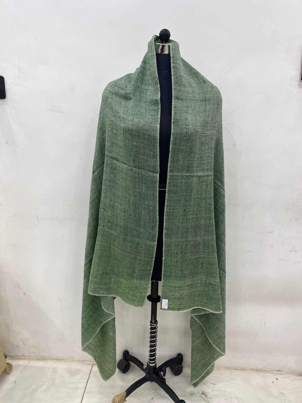 Pashmina Green Self-Patterned Reversible Shawl — Fishbowl Design