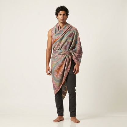 Mauve Kalamkari Toosh Shawl — Multi-Colour Grand Paisley Embroidery