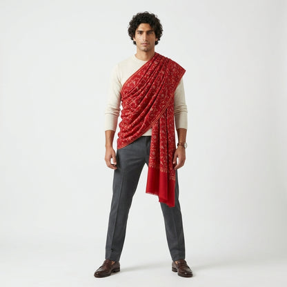 Red Sozni Embroidered Pashmina Stole